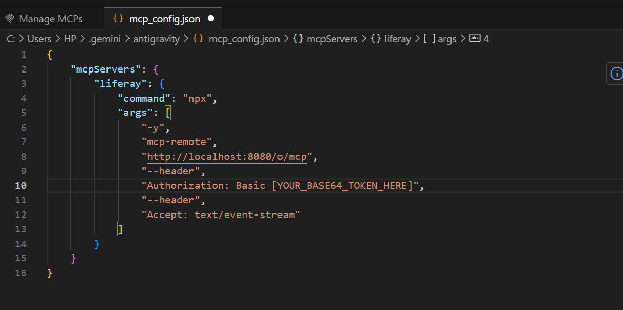 MCP JSON Config in Antigravity